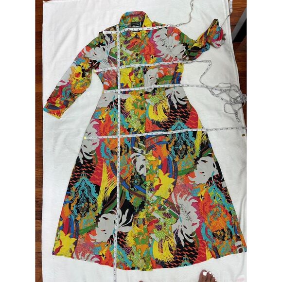 Attitudes by Renee Multicolor Long Sleeve Button Down Midi Dress with Pockets - Picture 7 of 8